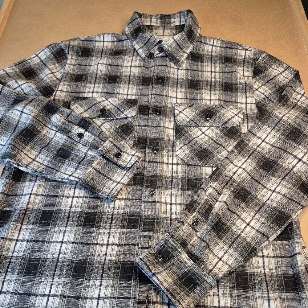 Lucky Brand Black & White Plaid Flannel Button-Down Shirt